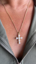 Load image into Gallery viewer, 18k Gold Filled Pearl Style Cross Pendant with gold embellishments
