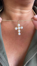 Load image into Gallery viewer, 18k Gold Filled Faux XL Puffy Pearl Style Cross Pendant

