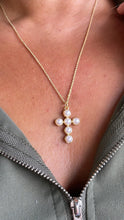 Load image into Gallery viewer, 18k Gold Filled Faux XL Puffy Pearl Style Cross Pendant
