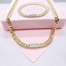 Load image into Gallery viewer, 14k Gold Filled 6mm Monaco Link Necklace Chain &amp; Bracelet with CZ Pave Embellished Clasp (sold separately)
