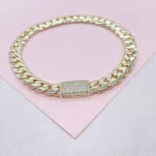 Load image into Gallery viewer, 14k Gold Filled 6mm Monaco Link Necklace Chain &amp; Bracelet with CZ Pave Embellished Clasp (sold separately)
