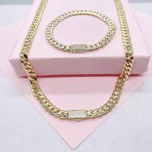 Load image into Gallery viewer, 14k Gold Filled 6mm Monaco Link Necklace Chain &amp; Bracelet with CZ Pave Embellished Clasp (sold separately)
