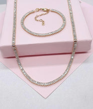 Load image into Gallery viewer, 18k Gold Filled Baguette Cubic Zirconia Choker Necklace and Bracelet Set
