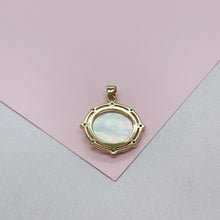 Load image into Gallery viewer, 18k Gold Filled Virgin Mary/Guadalupe Mother of Pearl Medallion Charm with Beveled CZ, Guadalupe Necklace, Virgin Mary Charm
