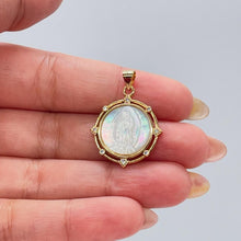 Load image into Gallery viewer, 18k Gold Filled Virgin Mary/Guadalupe Mother of Pearl Medallion Charm with Beveled CZ, Guadalupe Necklace, Virgin Mary Charm
