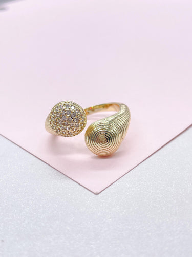 18k Gold-filled Adjustable Dual Wire Textured Ring With CZ Stones