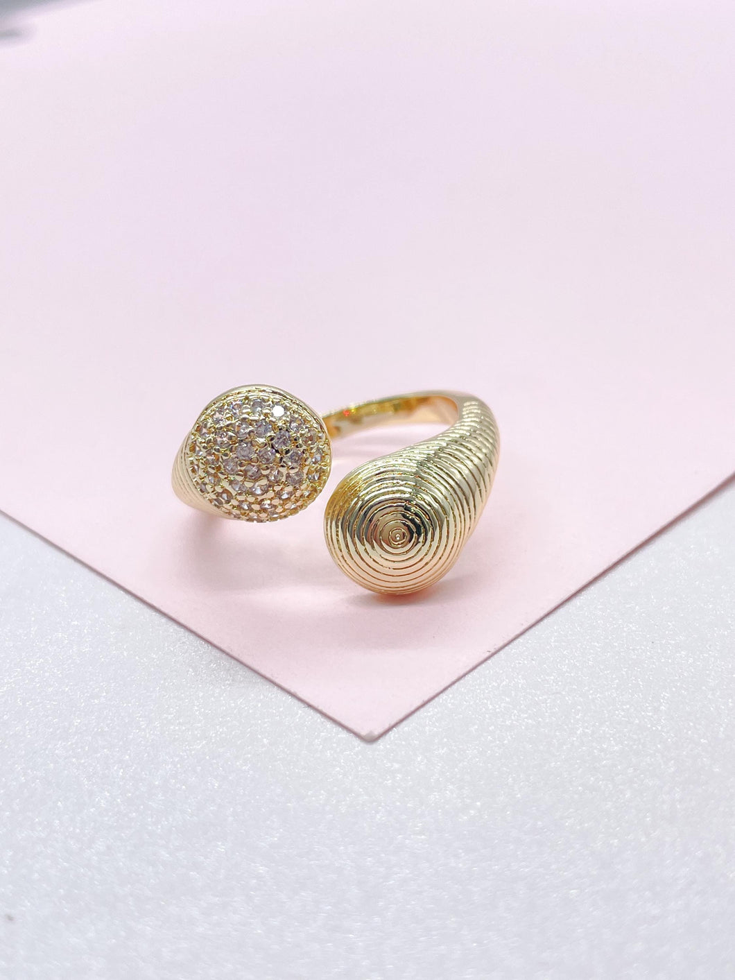 18k Gold-filled Adjustable Dual Wire Textured Ring With CZ Stones