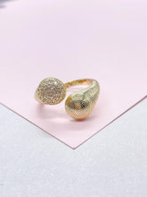 Load image into Gallery viewer, 18k Gold-filled Adjustable Dual Wire Textured Ring With CZ Stones
