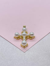 Load image into Gallery viewer, 18k Gold Filled Faux all around Pearl Style Cross Pendant
