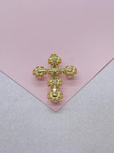 Load image into Gallery viewer, 18k Gold Filled Faux All Around CZ Pearl Style Cross Pendant
