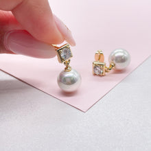 Load image into Gallery viewer, 18k Gold Filled Circle Cut CZ Stone Earring With Large Hanging Pearl
