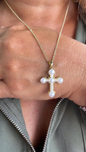 Load image into Gallery viewer, 18k Gold Filled Faux all around Pearl Style Cross Pendant
