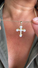 Load image into Gallery viewer, 18k Gold Filled Faux all around Pearl Style Cross Pendant
