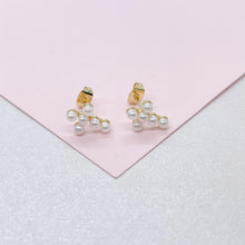 Load image into Gallery viewer, 18k Gold Filled Tiny Cross Beaded Pearl Stud Earring, Christening Jewelry, Cross Earrings, Pearl Cross, Dainty Cross
