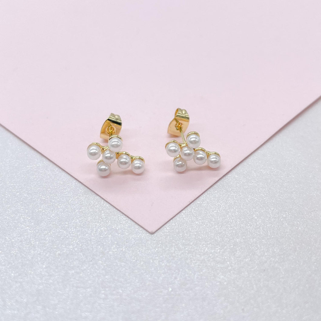 18k Gold Filled Tiny Cross Beaded Pearl Stud Earring, Christening Jewelry, Cross Earrings, Pearl Cross, Dainty Cross