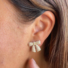 Load image into Gallery viewer, 18k Gold Filled Bow Stud Earring With Engraved Baby Faux Pearl
