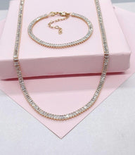 Load image into Gallery viewer, 18k Gold Filled Baguette Cubic Zirconia Choker Necklace and Bracelet Set
