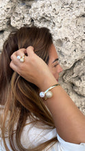 Load image into Gallery viewer, 18k Gold Filled Smooth Bangle Dual Ended With Pearl and CZ
