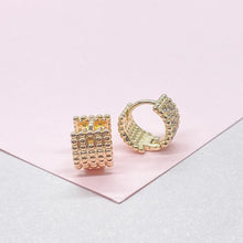Load image into Gallery viewer, 18k Gold Filled Wide Bead Engraved CZ Huggie Hoops

