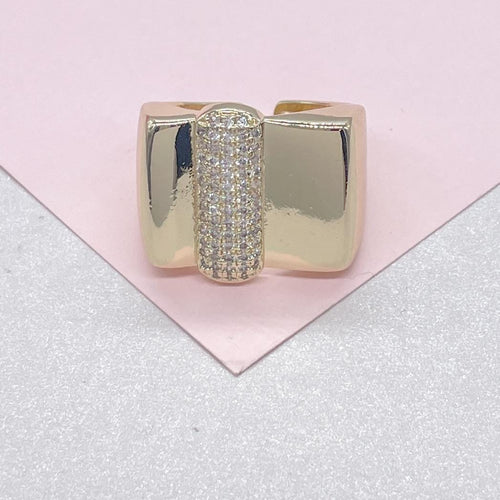 18k Gold Filled Adjustable Square Dome With Puffy CZ Band