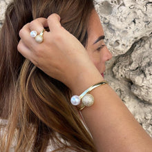 Load image into Gallery viewer, 18k Gold Filled Adjustable Dual Ring With Pearl and CZ
