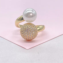 Load image into Gallery viewer, 18k Gold Filled Adjustable Dual Ring With Pearl and CZ
