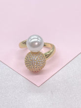Load image into Gallery viewer, 18k Gold Filled Adjustable Dual Ring With Pearl and CZ
