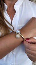 Load image into Gallery viewer, 18k Gold Filled Smooth Bangle Dual Ended With Pearl and CZ

