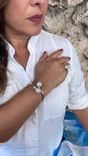 Load image into Gallery viewer, 18k Gold Filled Smooth Bangle Dual Ended With Pearl and CZ
