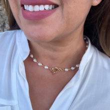 Load image into Gallery viewer, 18k Gold Filled Natural Shaped 6mm Faux Beaded Pearl Toggle Choker
