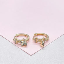 Load image into Gallery viewer, 18k Gold Filled CZ Link Design Huggie with Heart Charm
