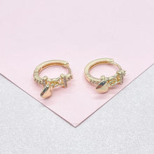 Load image into Gallery viewer, 18k Gold Filled CZ Link Design Huggie with Heart Charm
