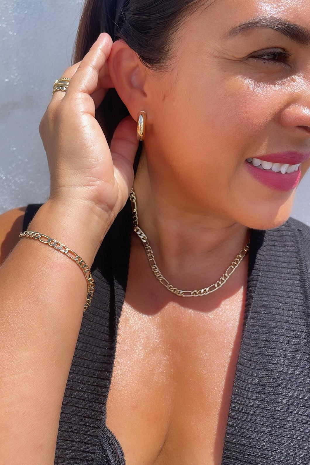 18k Gold Filled 6mm Figaro Link Set