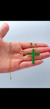 Load image into Gallery viewer, 18k Gold-Filled Box Chain Choker with Baguette Cross Charm and Pearl Cut CZ

