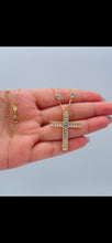 Load image into Gallery viewer, 18k Gold-Filled Box Chain Choker with Baguette Cross Charm and Pearl Cut CZ
