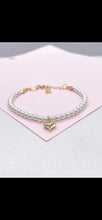 Load image into Gallery viewer, 18k Gold Filled Beaded Choker Necklace and Bracelet with 4mm Pearls and Plain Heart Charm
