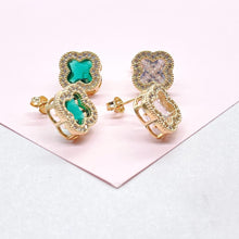 Load image into Gallery viewer, 18k Gold Filled CZ Clover Stud Earrings Available in 2 Colors
