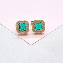 Load image into Gallery viewer, 18k Gold Filled CZ Clover Stud Earrings Available in 2 Colors
