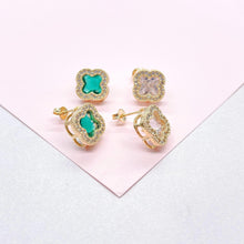 Load image into Gallery viewer, 18k Gold Filled CZ Clover Stud Earrings Available in 2 Colors
