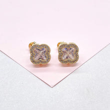 Load image into Gallery viewer, 18k Gold Filled CZ Clover Stud Earrings Available in 2 Colors
