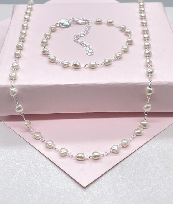 Silver Filled Tiny Heart Shape Pearl Set
