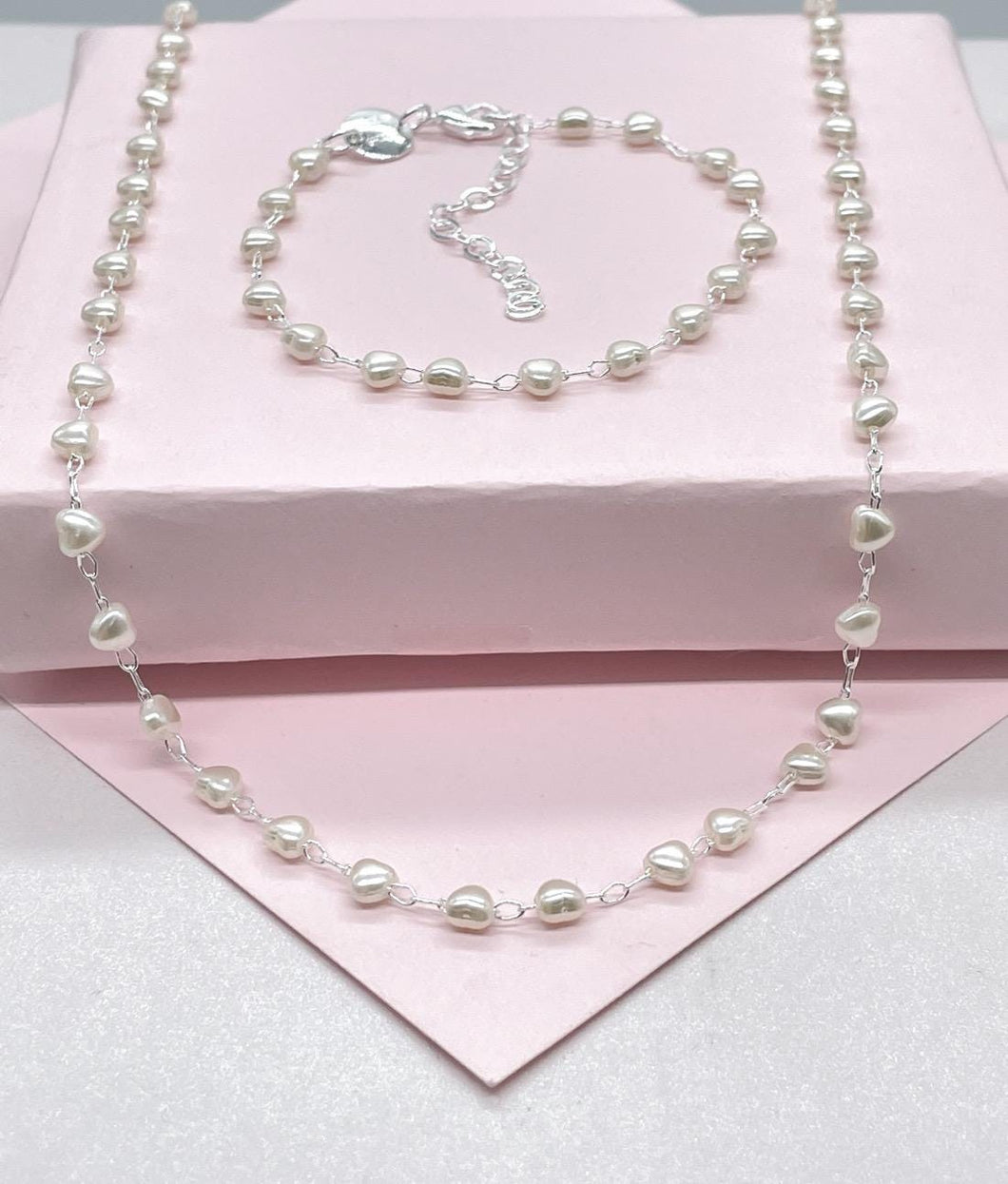 Silver Filled Tiny Heart Shape Pearl Set