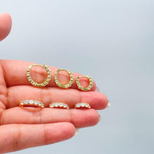 Load image into Gallery viewer, 18k Gold Filled Set of Round Stone Hoop Earrings
