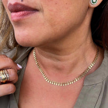 Load image into Gallery viewer, 18k Gold Filled Thin Sequin Link Choker with Sunburst Fringe Charms Facing Outward
