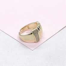 Load image into Gallery viewer, 18k Gold Filled Adjustable Ring with Rowed Pattern and Round Pave CZ
