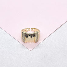 Load image into Gallery viewer, 18k Gold Filled Adjustable Ring with Rowed Pattern and Round Pave CZ
