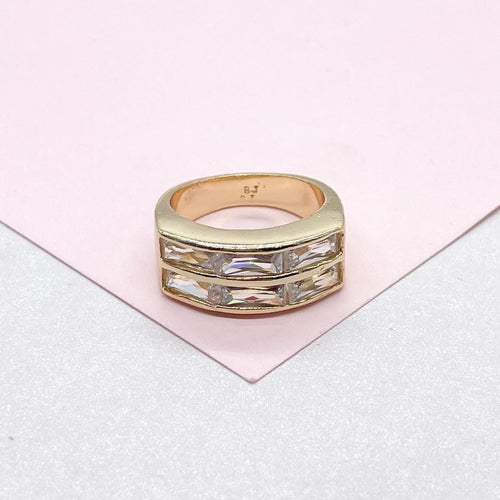 18k Gold Filled 18k Gold Filled Signet Ring with Baguette Cut Stones on Top