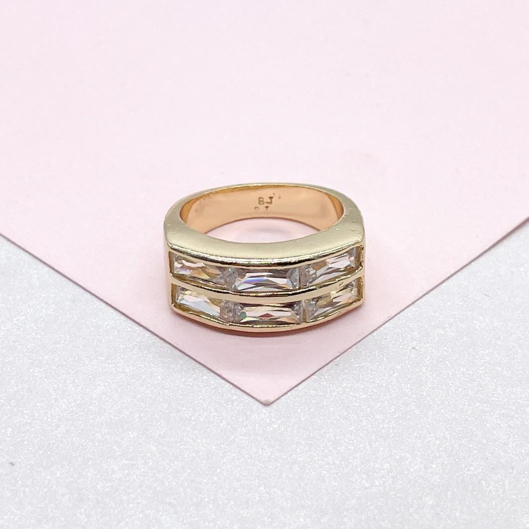 18k Gold Filled 18k Gold Filled Signet Ring with Baguette Cut Stones on Top