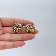 Load image into Gallery viewer, 18k Gold Filled Textured Twist and Smooth Flower Shape Earrings

