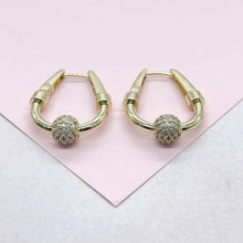 Load image into Gallery viewer, 18k Gold Filled Smooth Triangle Hoop With CZ Bead Ends
